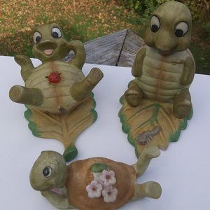 a trio of fun  silly turtle figurines 2 From Homco and 1 Made in Korea